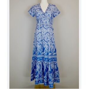 La Plage | Blue White Mallory Cotton Ruffle Maxi Dress Effervescent Paisley